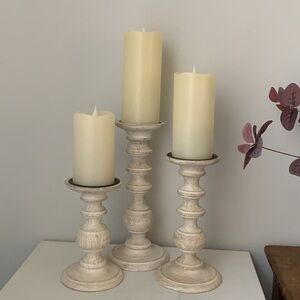 FarmhouseNolan  Wooden Candle Holder set of 3 distressed World Market pillar‎